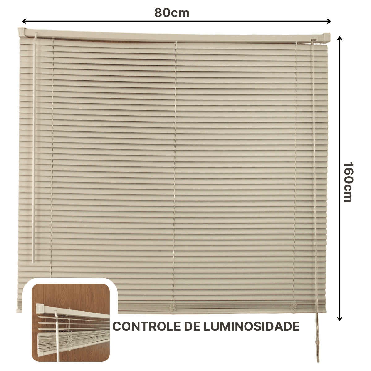 Persiana Horizontal PVC 25mm BLOCK LUXO 80larg x 160alt Bege