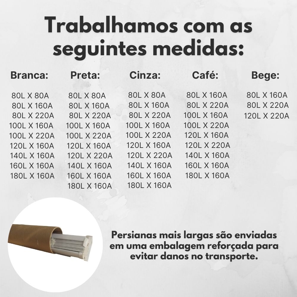 Persiana Horizontal PVC 25mm BLOCK LUXO 80larg x 160alt Branca
