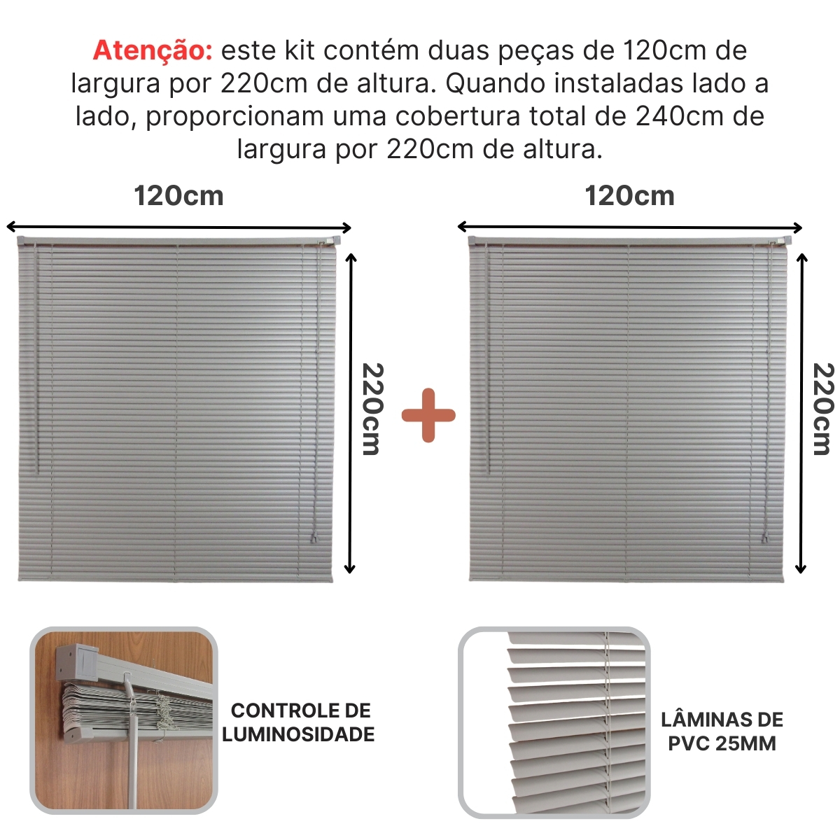Persiana Horizontal PVC BLOCK 240larg x 220alt Cinza (2 pçs)