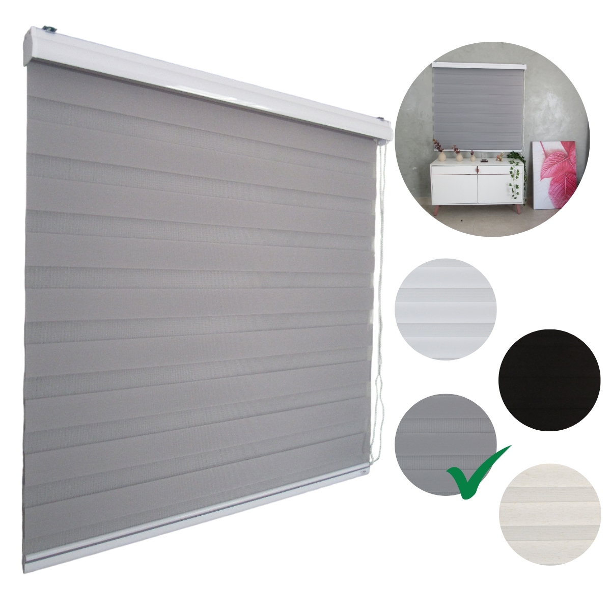 Persiana Rolo Double Vision Zebra 120larg x 160alt Cinza com bando