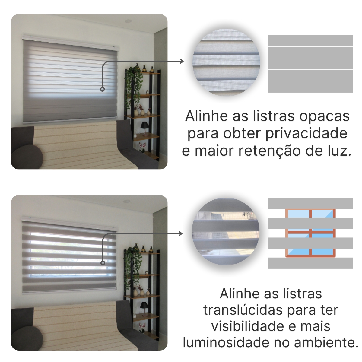 Persiana Rolo Double Vision Zebra 160larg x 160alt Cinza com bando