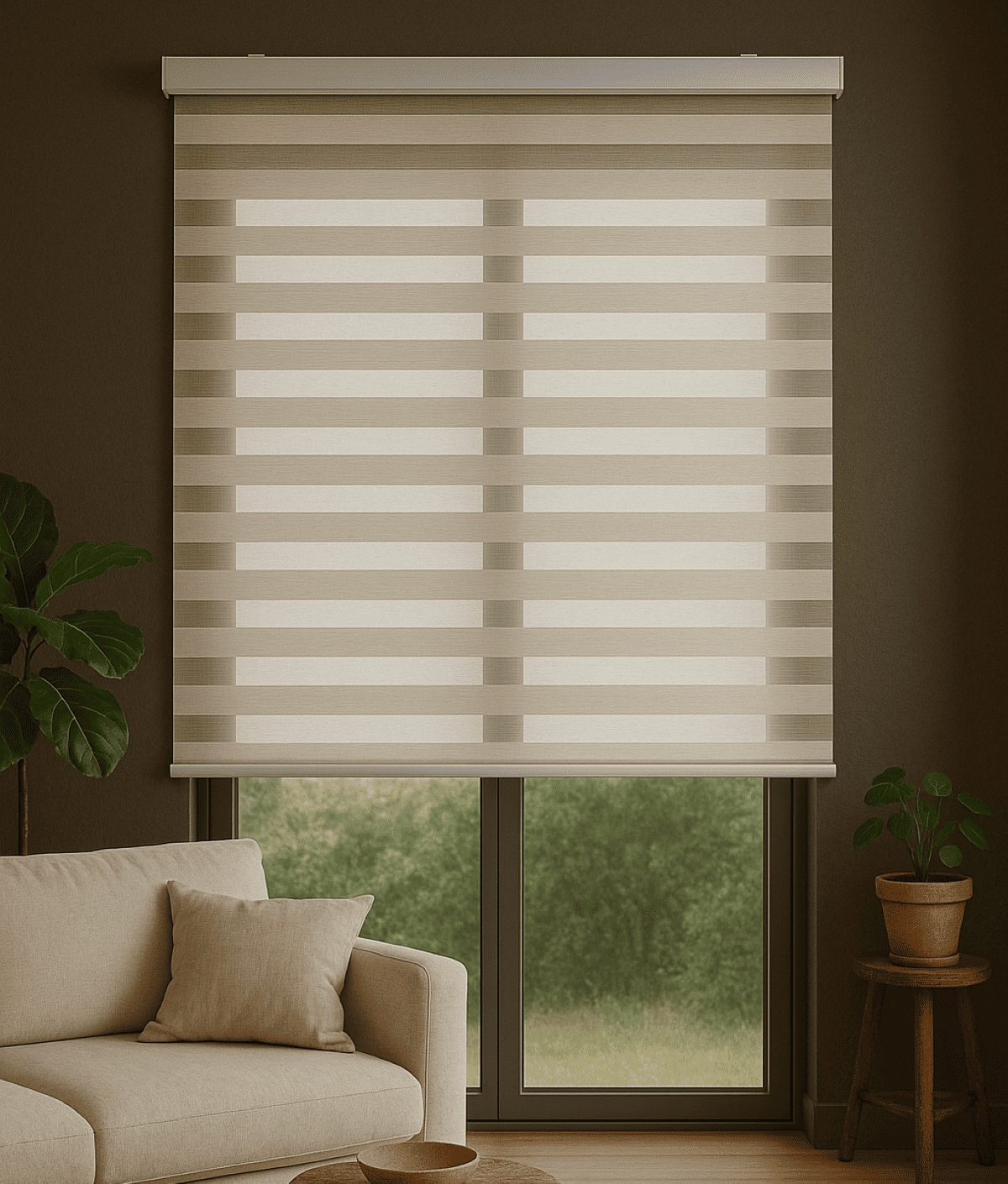 Persiana Rolo Double Vision Zebra 160larg x 220alt Linho com bando