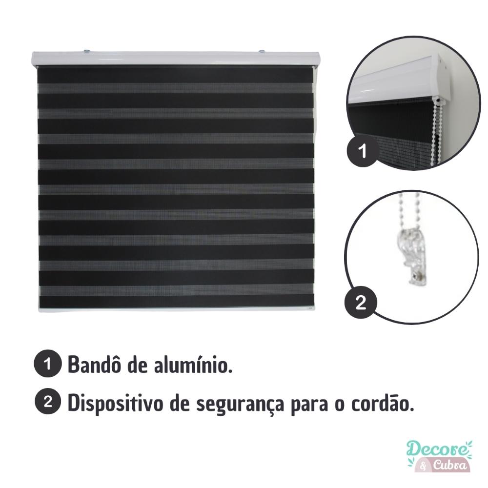 Persiana Rolo Double Vision Zebra 180larg x 220alt Preta com bando
