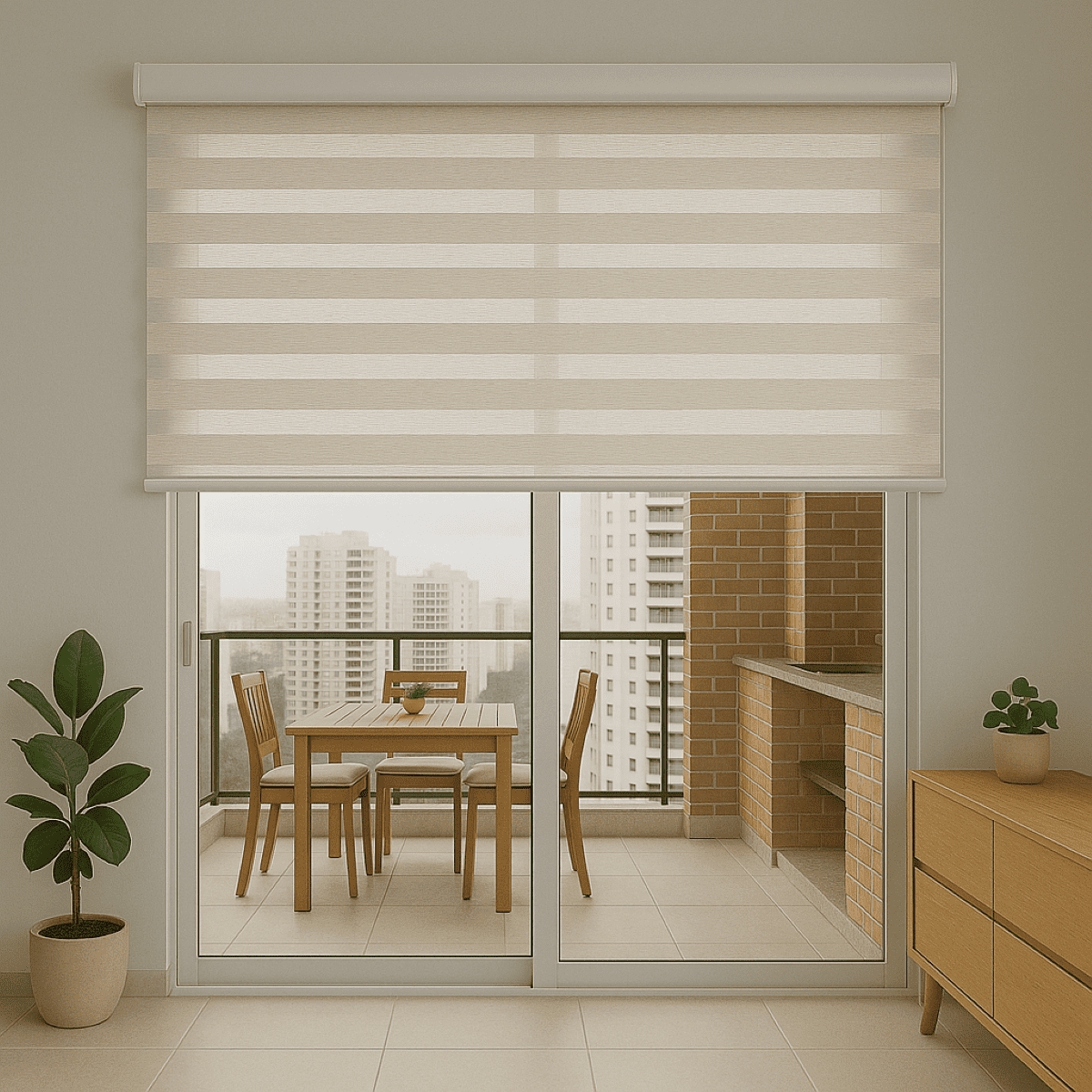 Persiana Rolo Double Vision Zebra 220larg x 220alt Linho com bando