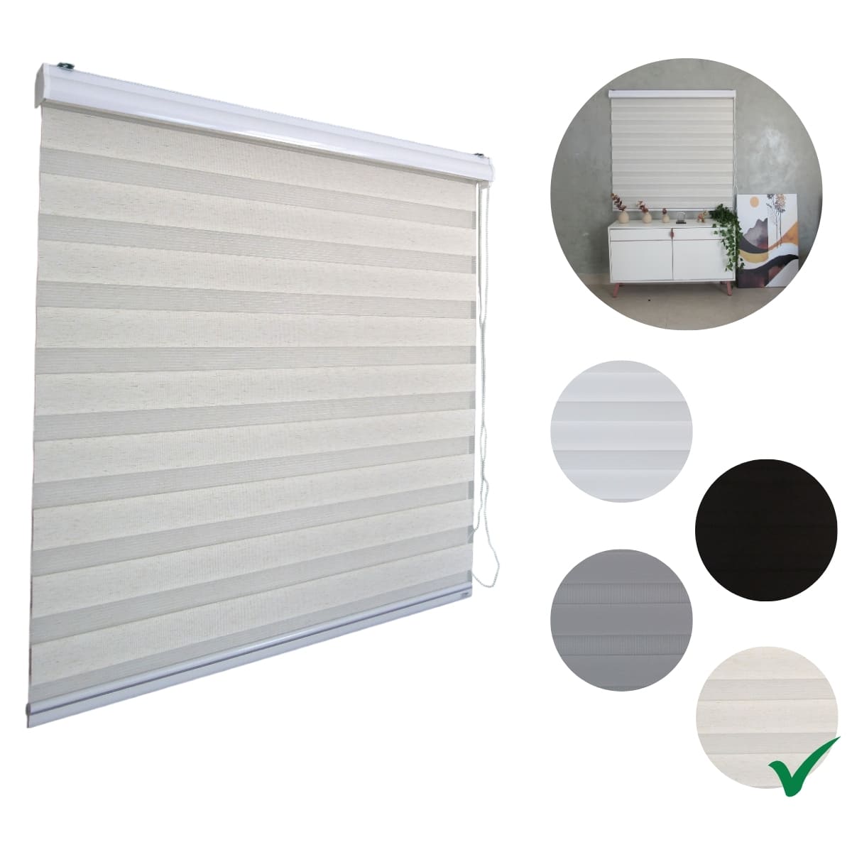 Persiana Rolo Double Vision Zebra 220larg x 220alt Linho com bando