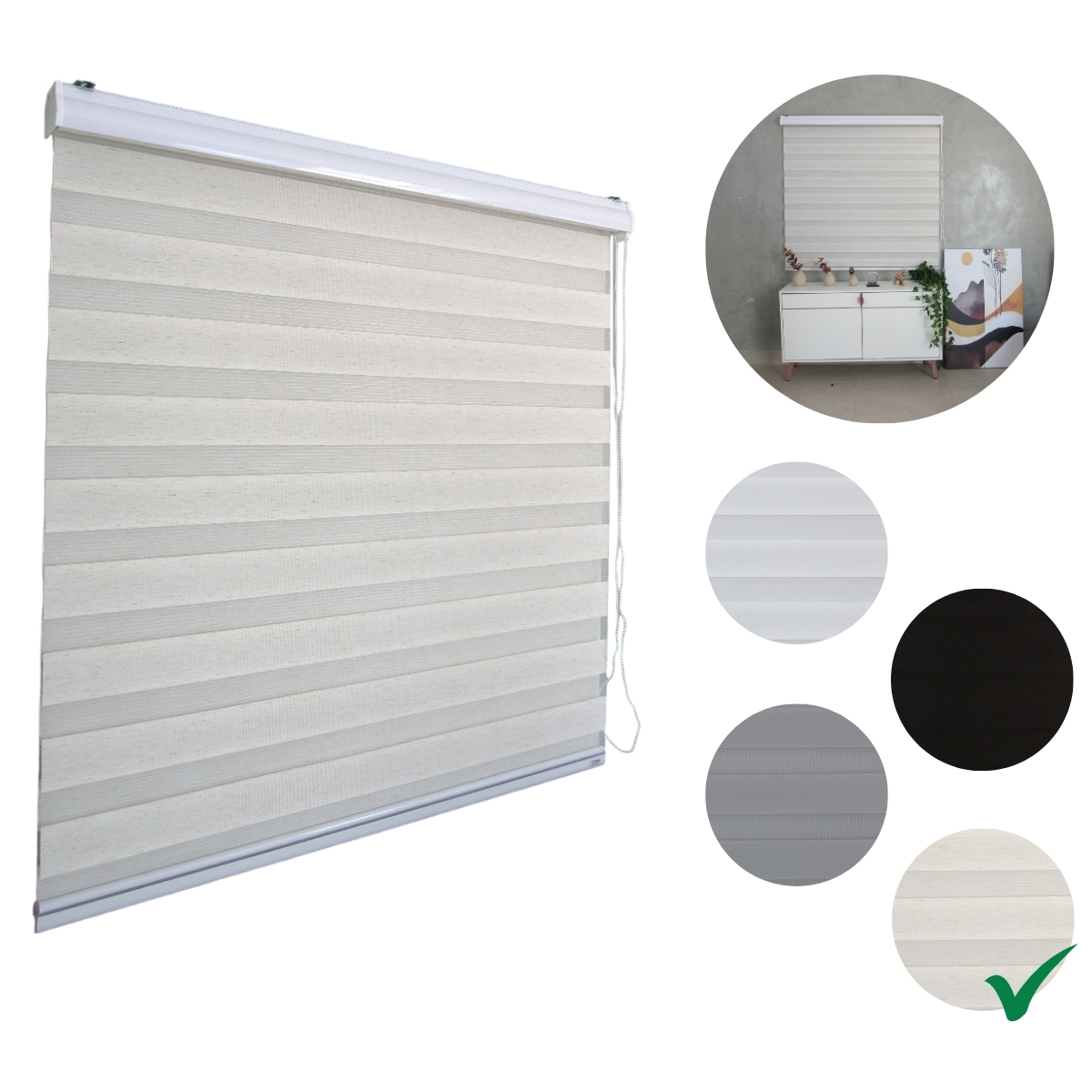 Persiana Rolo Double Vision Zebra 220larg x 220alt Linho com bando