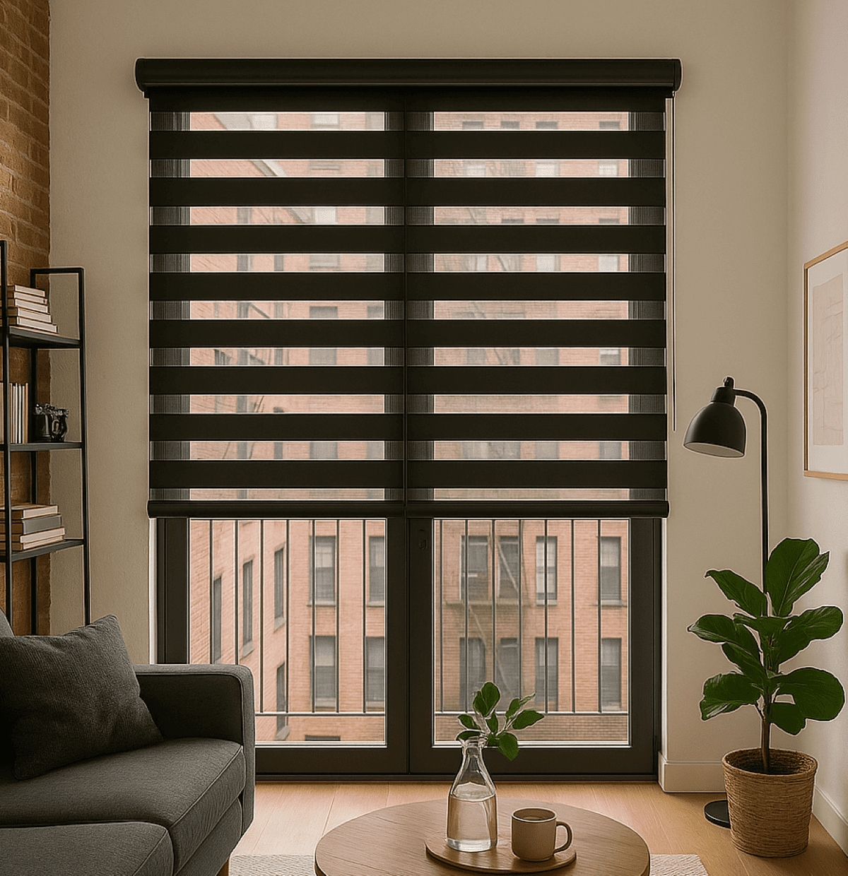 Persiana Rolo Double Vision Zebra 220larg x 220alt Preta c/ bando