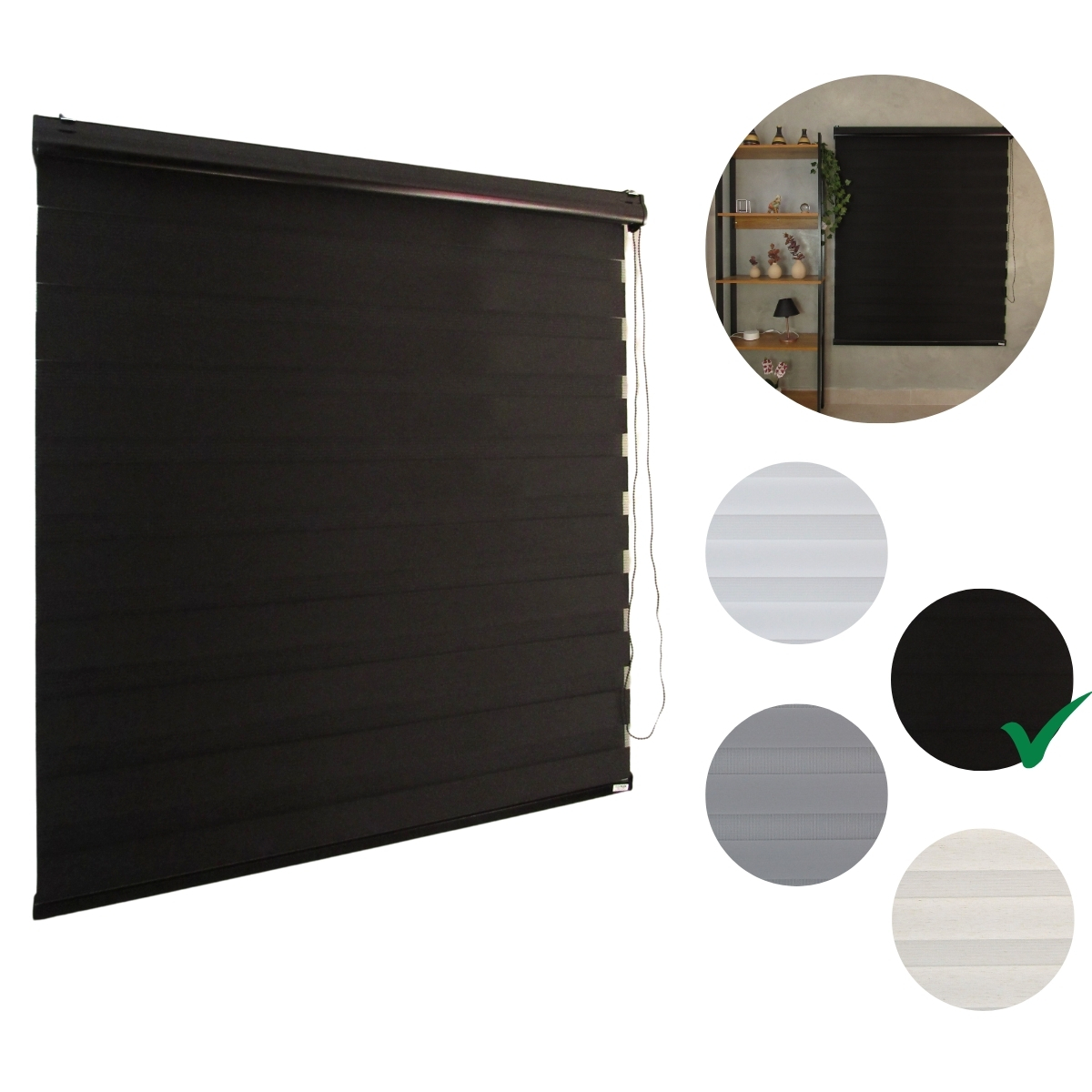 Persiana Rolo Double Vision Zebra 220larg x 220alt Preta c/ bando