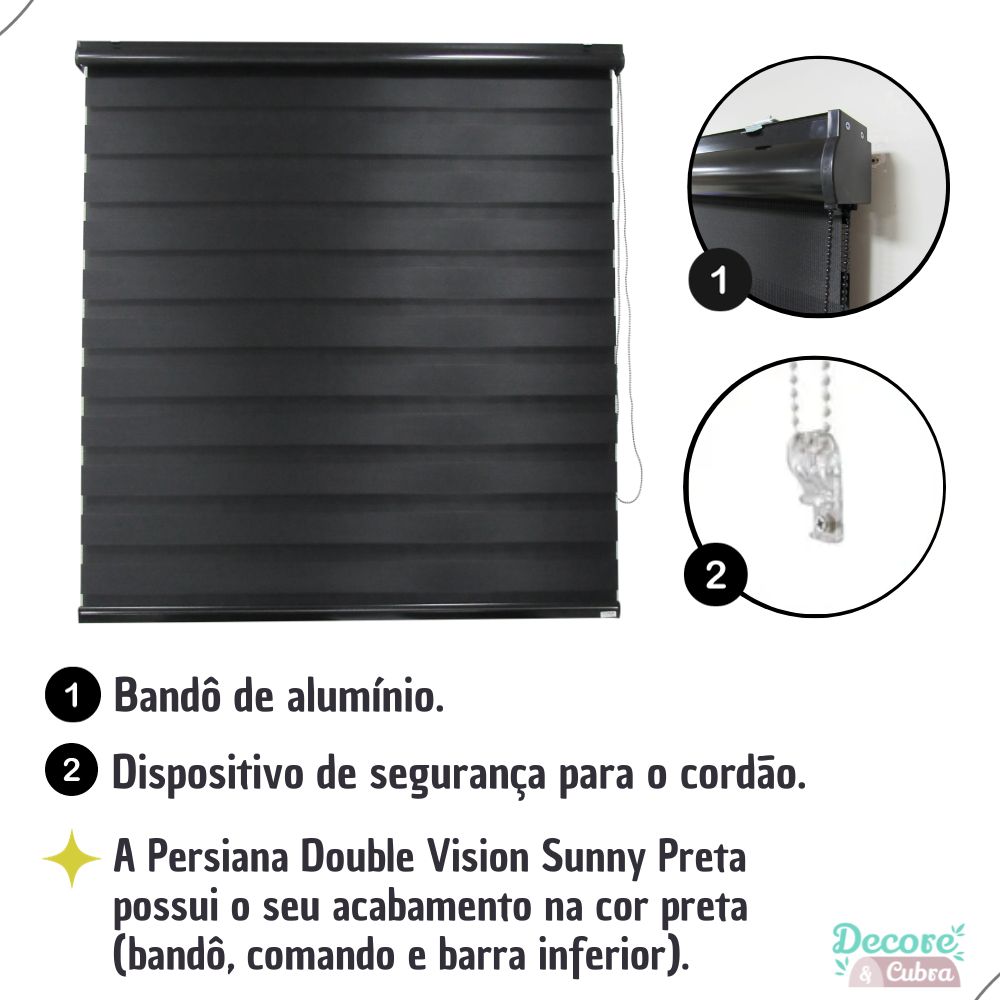 Persiana Rolo Double Vision Zebra 220larg x 220alt Preta c/ bando
