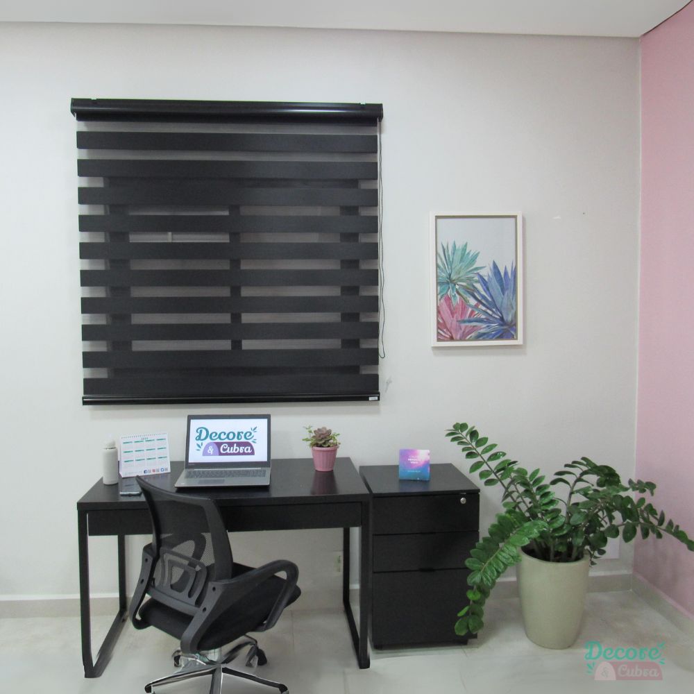 Persiana Rolo Double Vision Zebra 220larg x 220alt Preta c/ bando