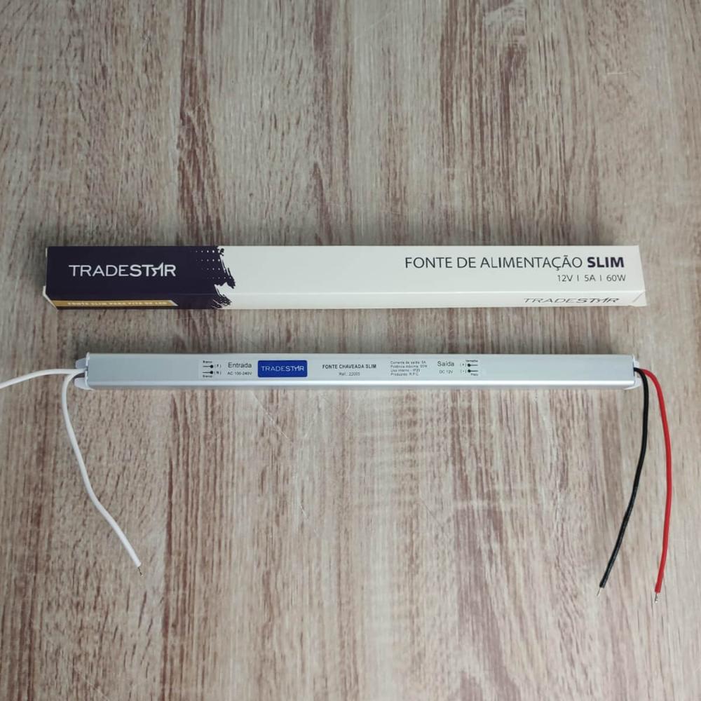 Fonte de Alimentação Slim Chaveada Para Fita Led 12 Volts 5A 60W Tradestar