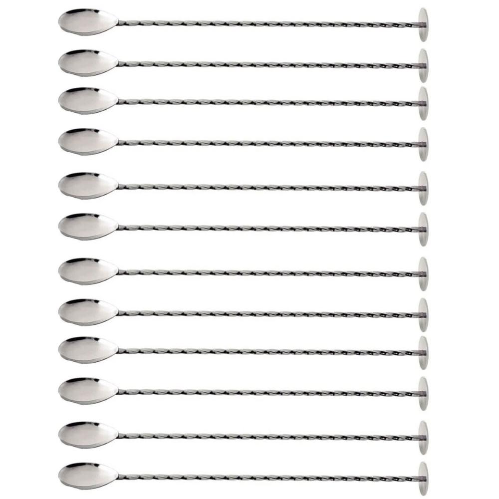 12 Colheres Bailarina Espiral com Disco Tramontina em Aço Inox 27 cm Drinks Coquetel