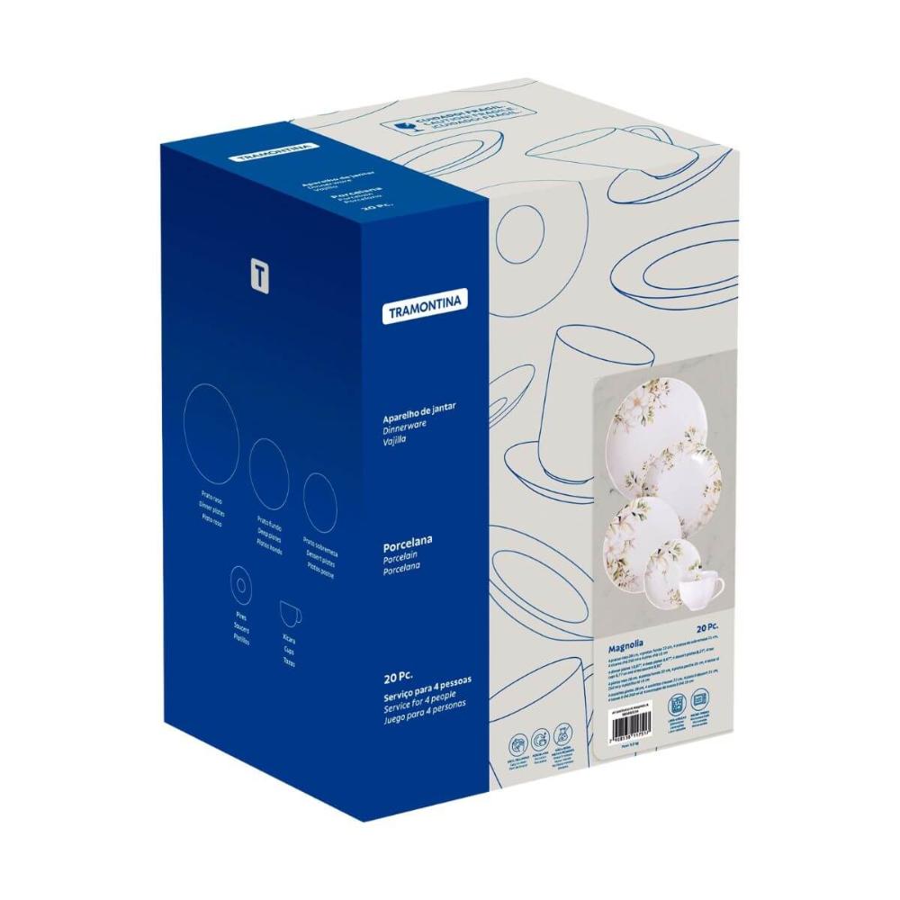 Aparelho de Jantar 20 Peças Tramontina Magnólia Porcelana Branco 4 Pessoas