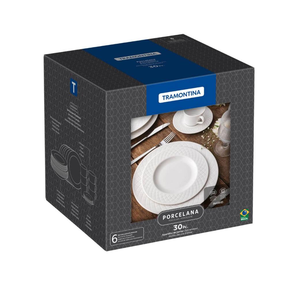 Aparelho de Jantar 30 Peças Tramontina Ingrid Porcelana Decorada Mesa Posta