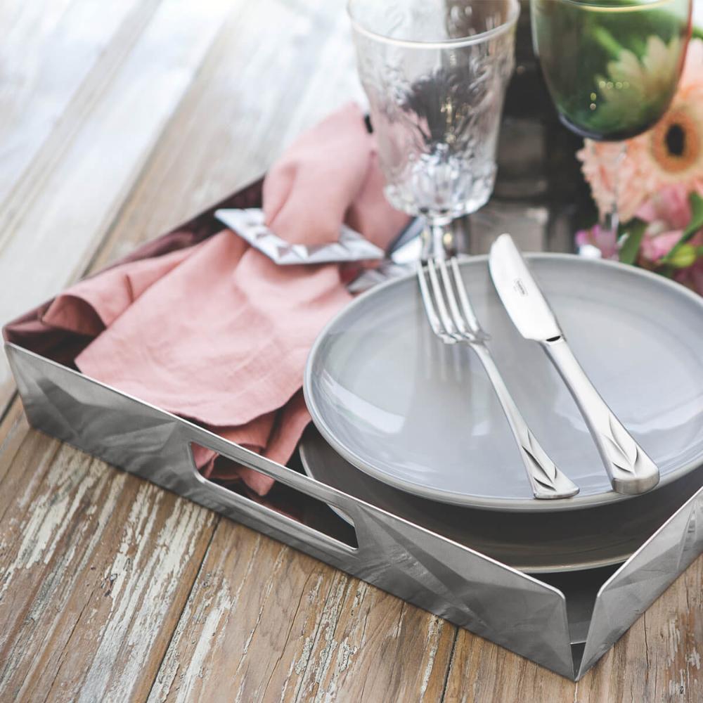 Bandeja Tramontina Prisma em Aço Inox para Café da Manhã Mesa de Centro Decorativa Retangular
