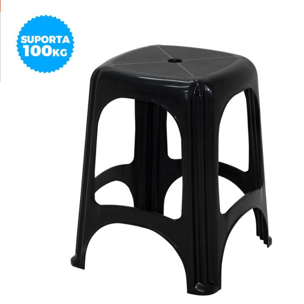 Banqueta Preta Banco Tramontina em Plástico 100Kg Portátil E