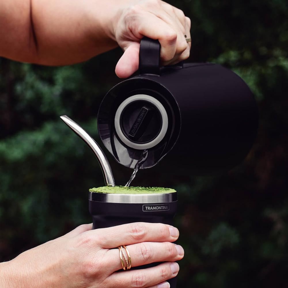 Bule Térmico Tramontina Exata 1L Garrafa Térmica Preta para Café Chá Água com Ampola de Vidro