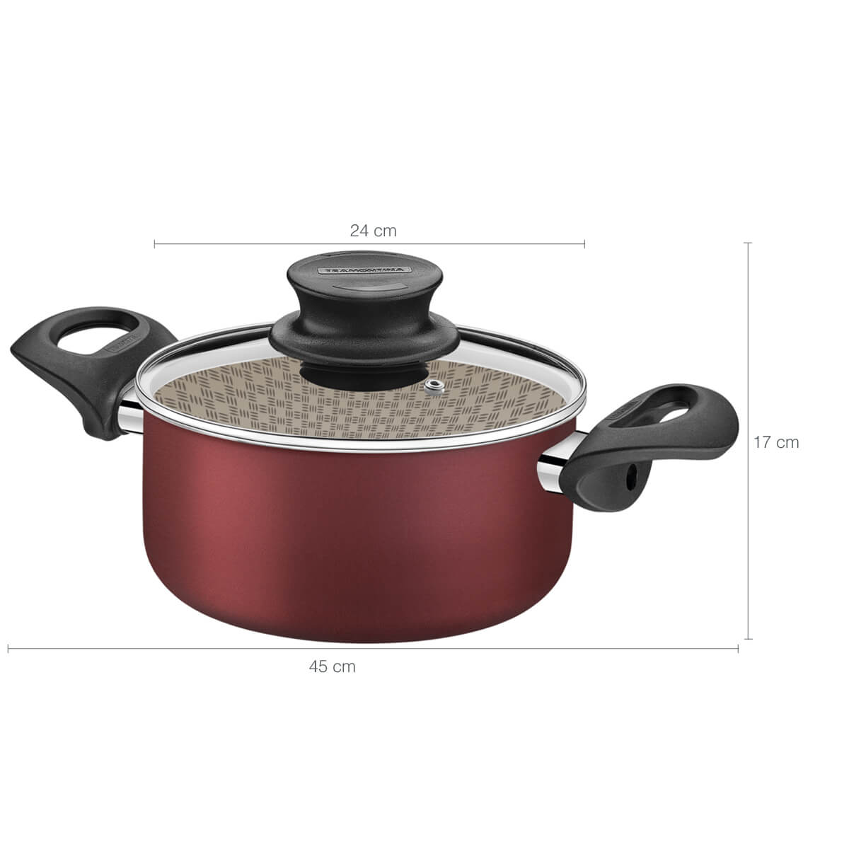 Caçarola Tramontina 24cm Panela Antiaderente Grande Avulsa Tampa De Vidro Paris