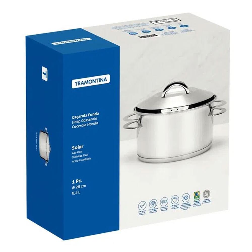 Caçarola Tramontina Solar 28cm 8,4L em Aço Inox com Fundo Tr