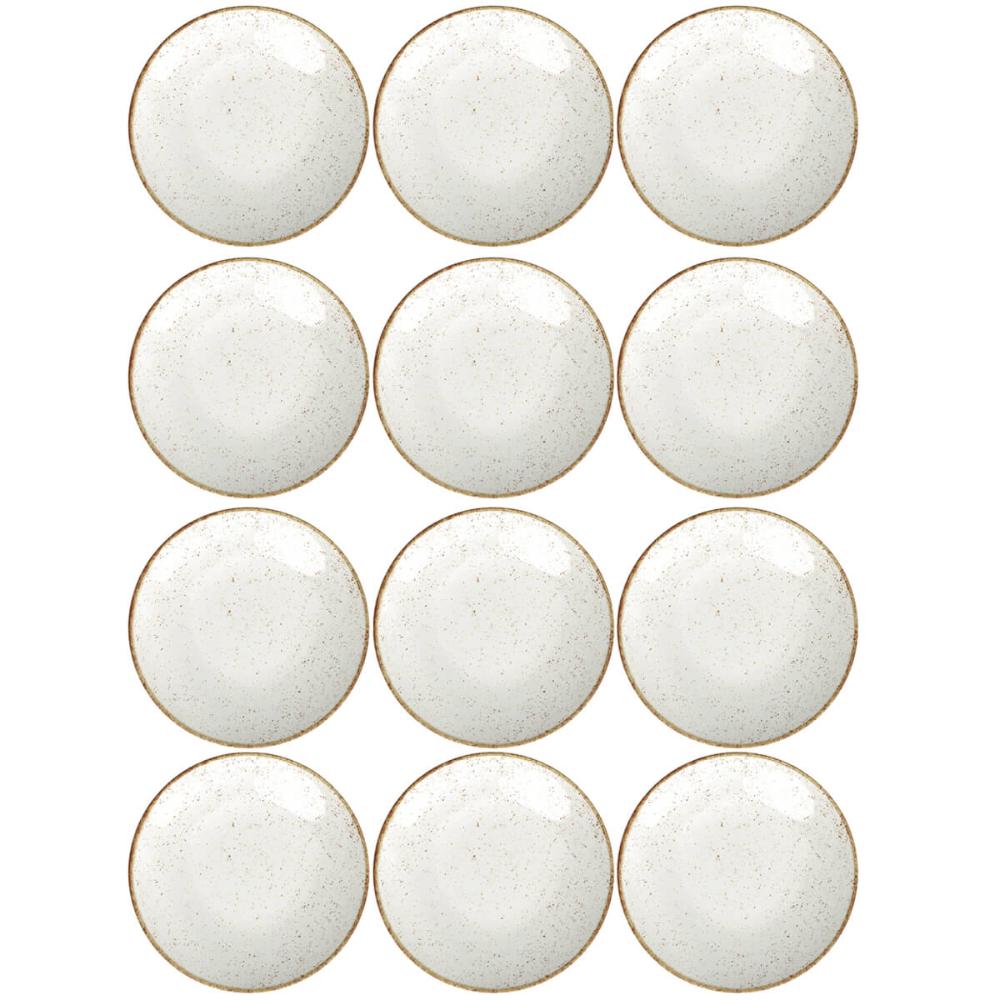 Conjunto 12 Pratos de Porcelana Tramontina para Sobremesa 21cm Rústicos Decorados Marrom