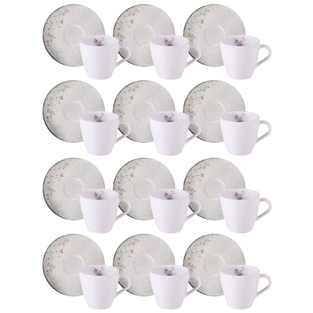 Conjunto 12 Xícaras e Pires Porcelana 200ml Floralis Tramontina Branco Chá Café