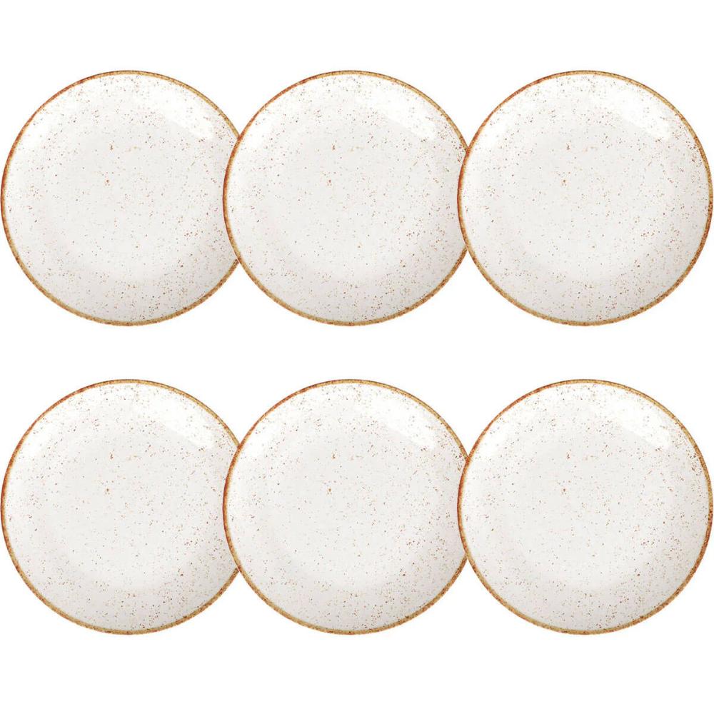 Conjunto 6 Pratos Rústicos Tramontina 25cm Rasos Porcelana Decorado Marrom