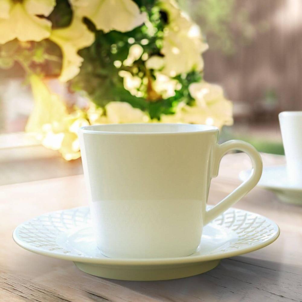 Conjunto Xícara e Pires Café 70ml Porcelana Decorada Tramont