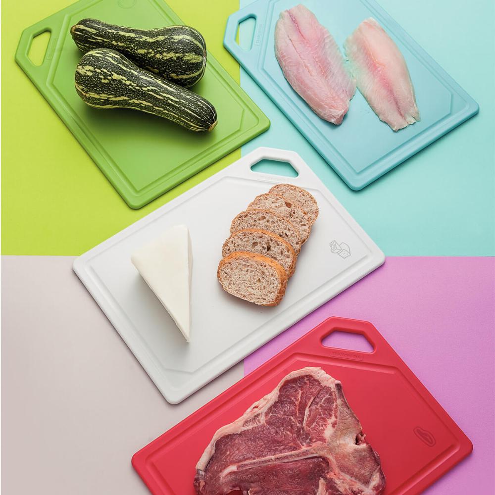 Conjunto de Tábuas de Corte Tramontina Mixcolor com Suporte Cozinha 5pçs Coloridas Plástico