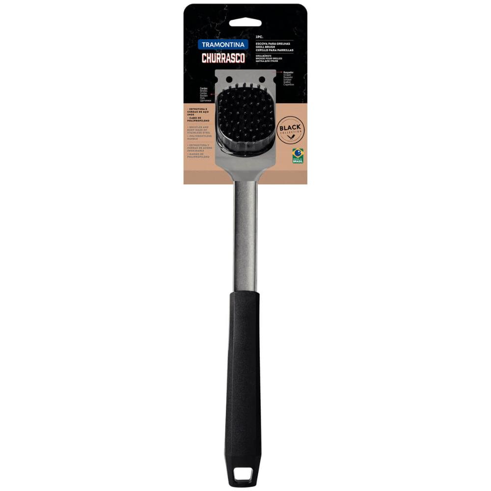 Escova de Limpar Grelha Aço Inox com Raspador Churrasqueira Tramontina Black