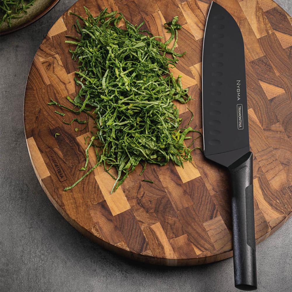 Faca Santoku Tramontina Nygma 7' Inox Preta para Cortar Legumes Temperos Cabo Polipropileno
