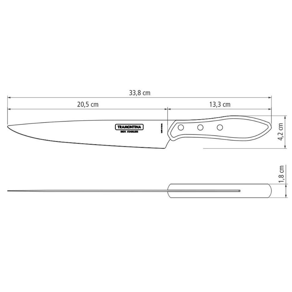 Faca Tramontina para Carne 8" em Aço Inox e Cabo Maderia Pol