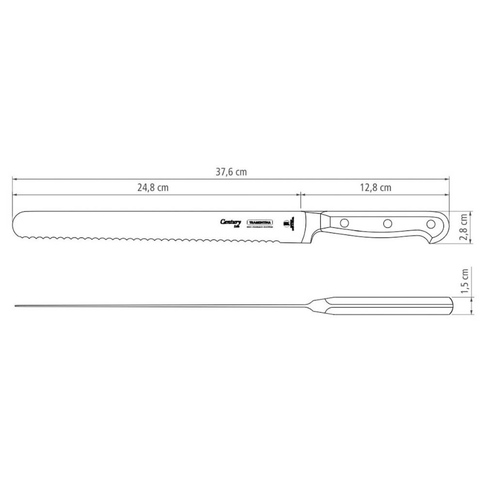 Faca de Cortar Pão Profissional Serrilhada Inox 10' Tramontina Century Bolo Torta Confeitaria Preto