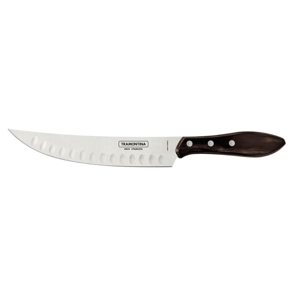 Faca para Carne Butcher 8' Tramontina em Aço Inox e Cabo em Madeira Polywood Castanho