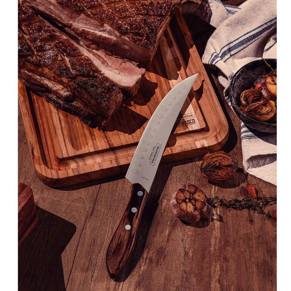 Faca para Carne Butcher 8' Tramontina em Aço Inox e Cabo em Madeira Polywood Castanho