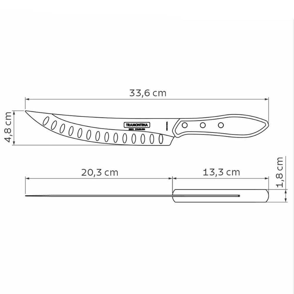 Faca para Carne Butcher 8' Tramontina em Aço Inox e Cabo em Madeira Polywood Castanho