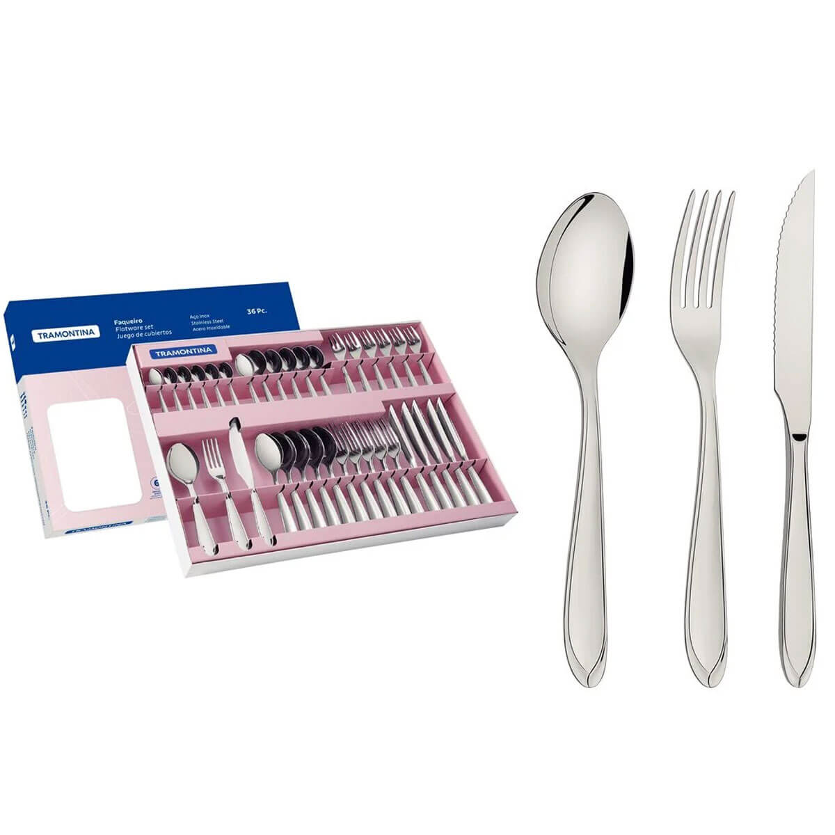 Faqueiro Aço Inox com Faca Para Churrasco 36 Peças Tramontina Laguna  