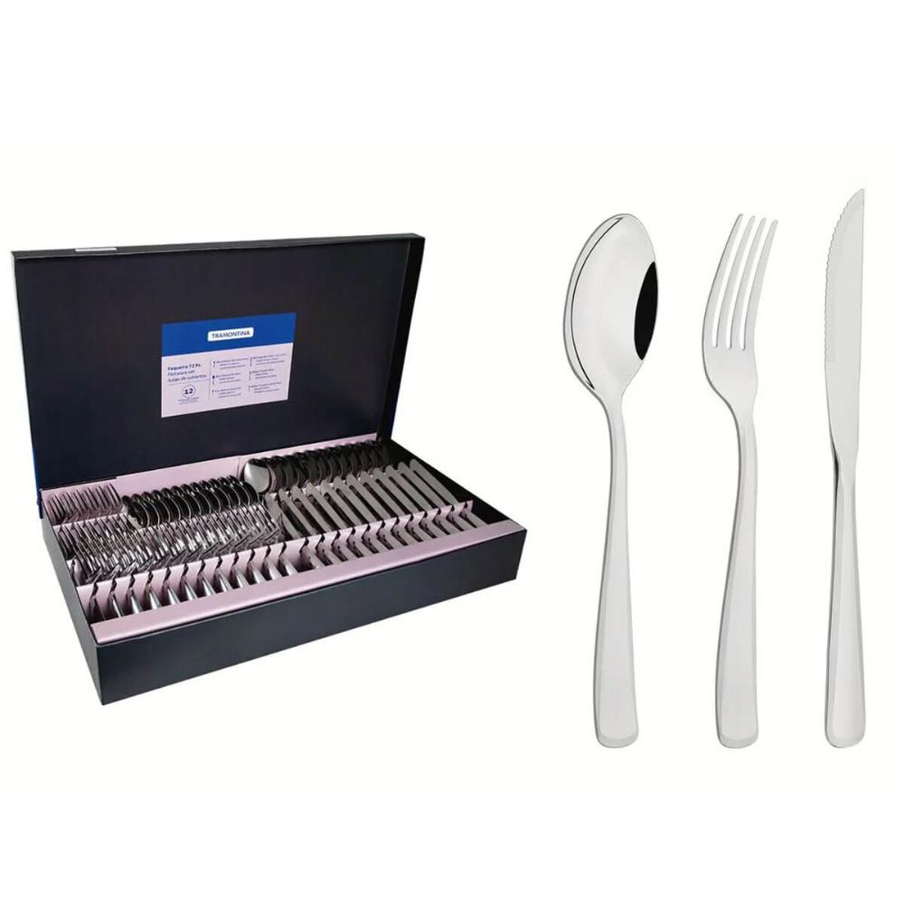 Faqueiro Aço Inox com Faca para Churrasco 72 Peças Tramontina Pacific Prata