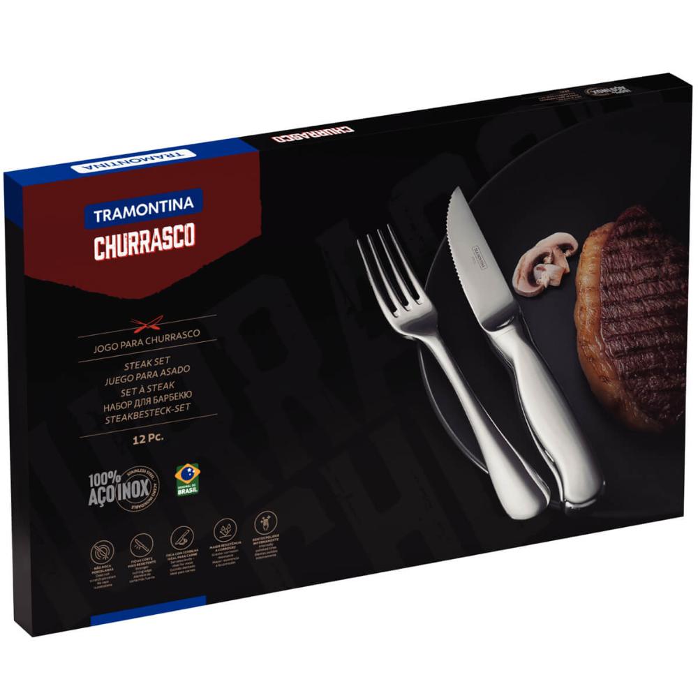 Faqueiro Inox Tramontina para Churrasco 12pçs Conjunto Classic Talheres Garfos Facas