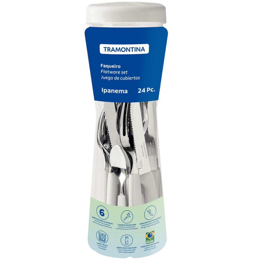 Faqueiro Tramontina Ipanema 24 Peças Branco Aço Inox Plástico com Pote Multiuso