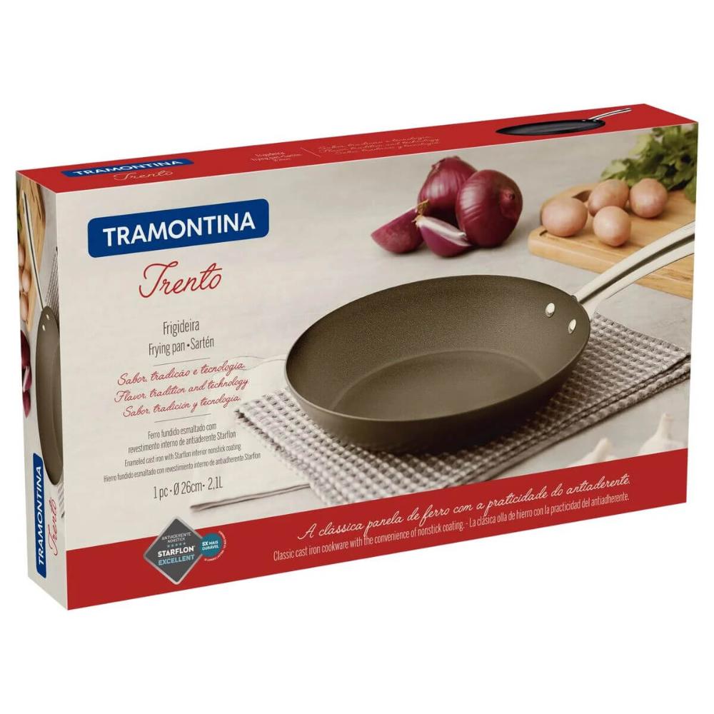 Frigideira Ferro Fundido Esmaltado 26cm Tramontina Trento Antiaderente Cabo Inox