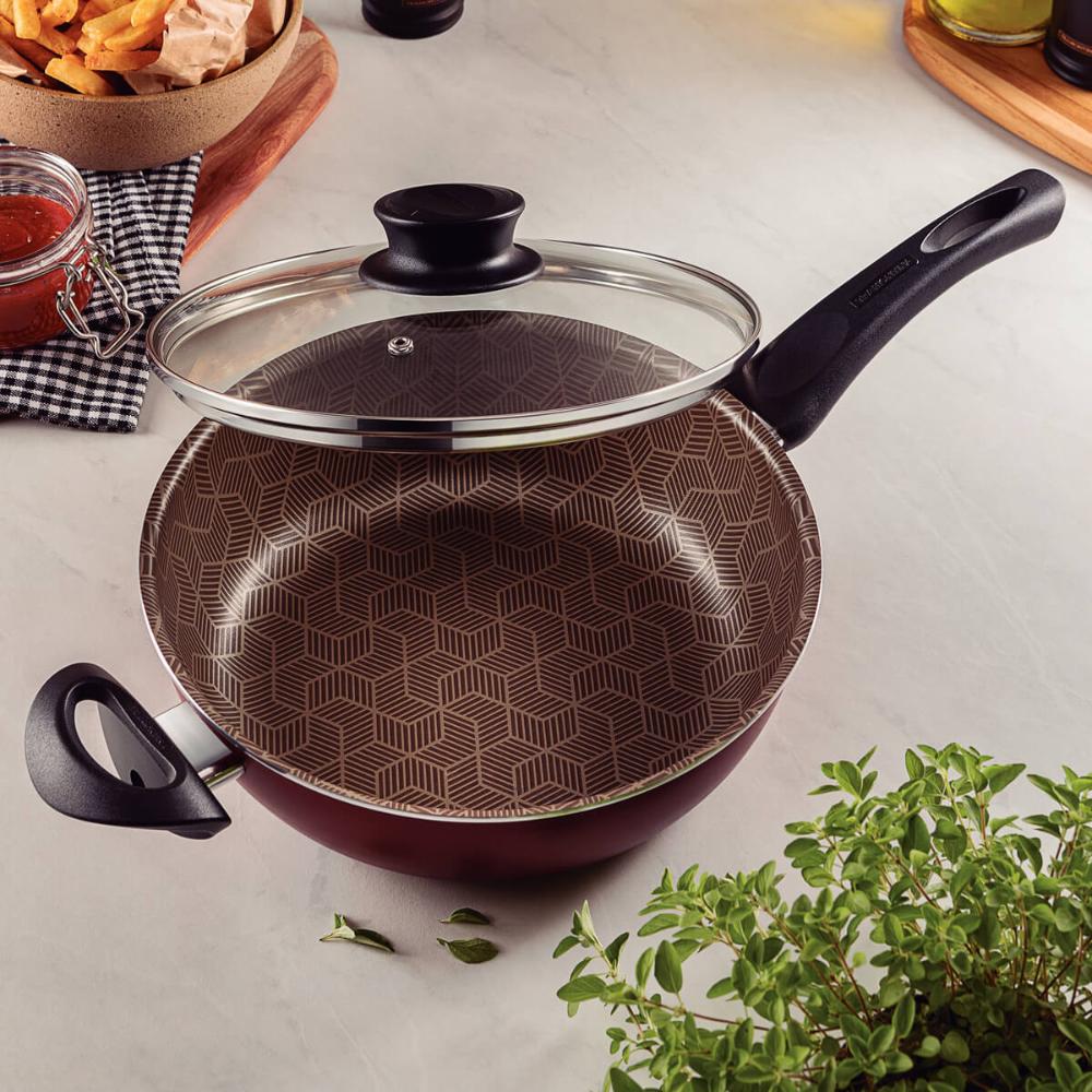 Frigideira Wok Antiaderente de Starflon com Tampa de Vidro 2
