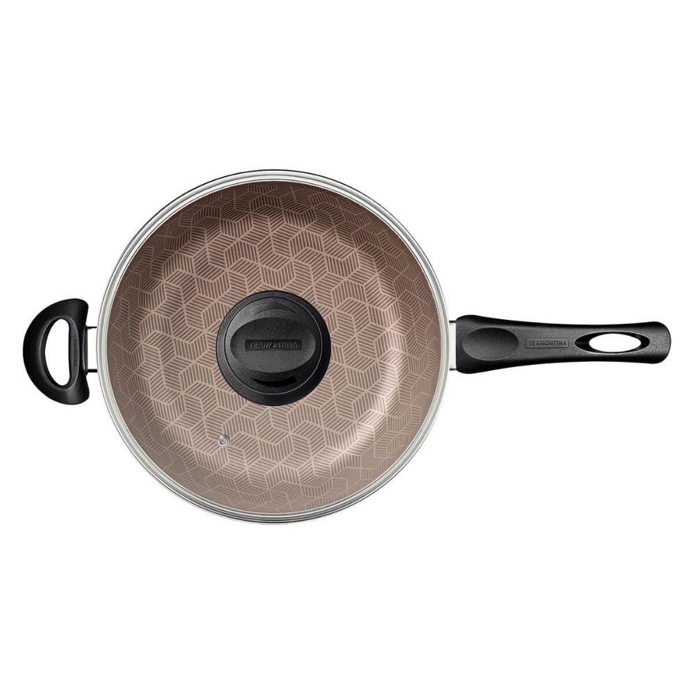 Frigideira Wok Antiaderente de Starflon com Tampa de Vidro 2