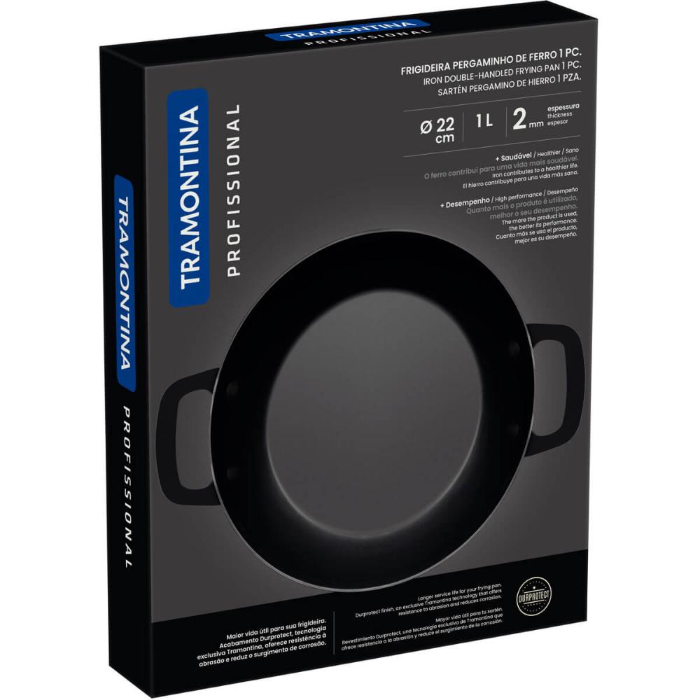 Frigideira de Ferro Tramontina Profissional com Alças 1L Panela Pergaminho 22cm Preta