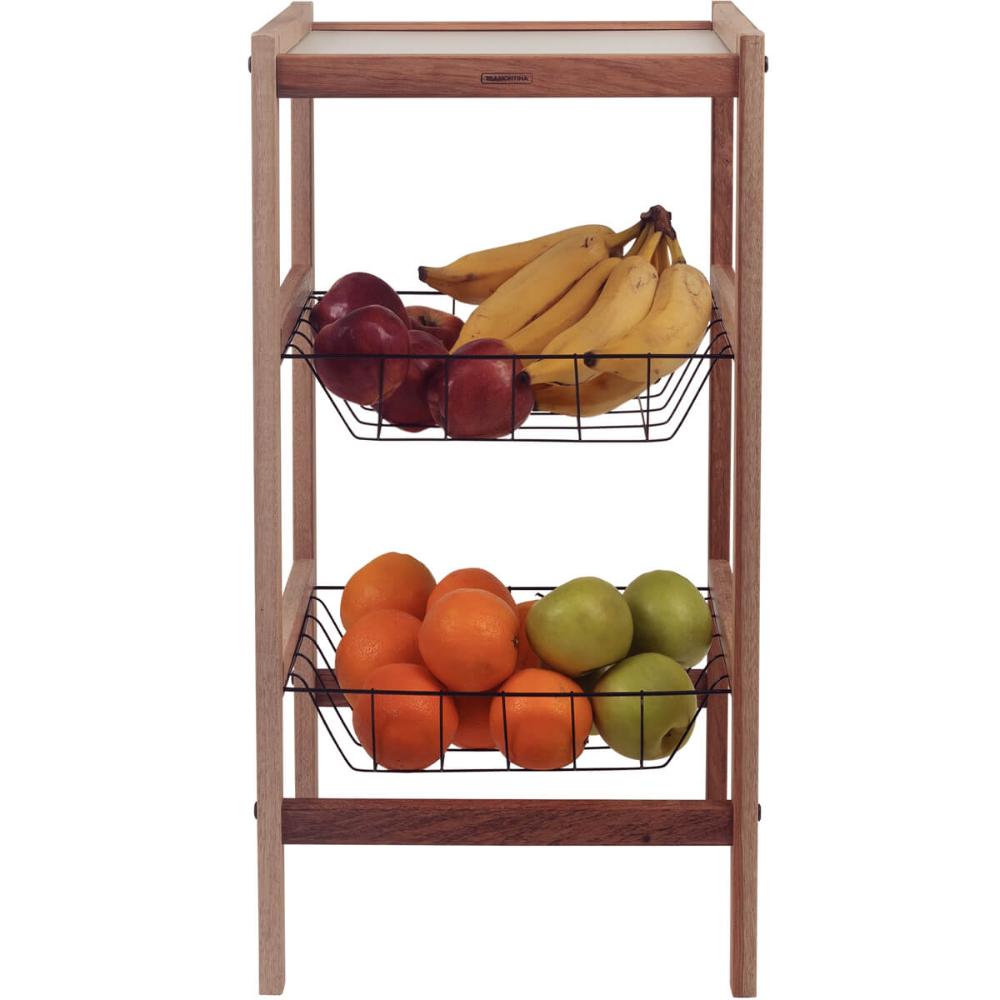 Fruteira de Chão com 2 Cestos Aramados Tramontina Utilínea em Madeira Mista Legumeira Vertical