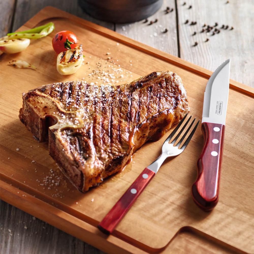 Garfo para Churrasco Jumbo Tramontina Talher Avulso Aço Inox Cabo Madeira Polywood Vermelho 