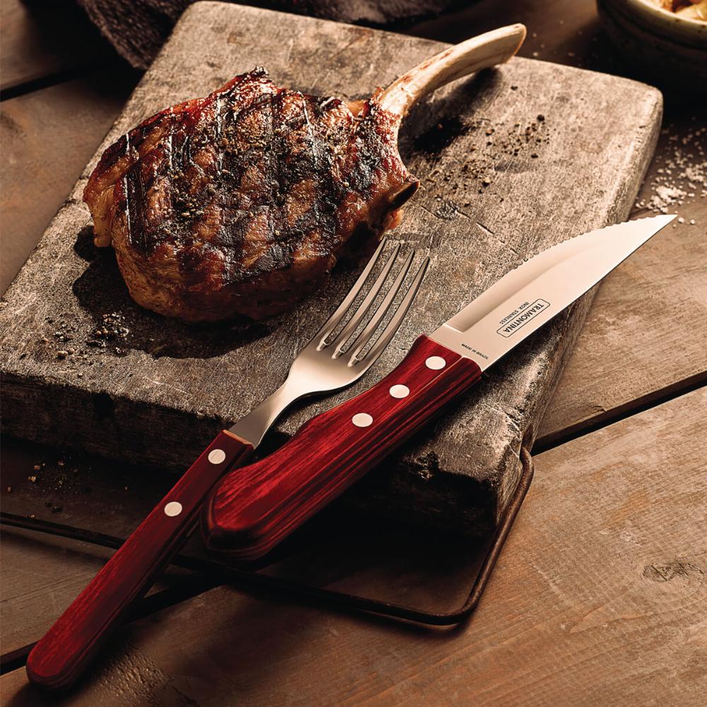 Garfo para Churrasco Jumbo Tramontina Talher Avulso Aço Inox Cabo Madeira Polywood Vermelho 