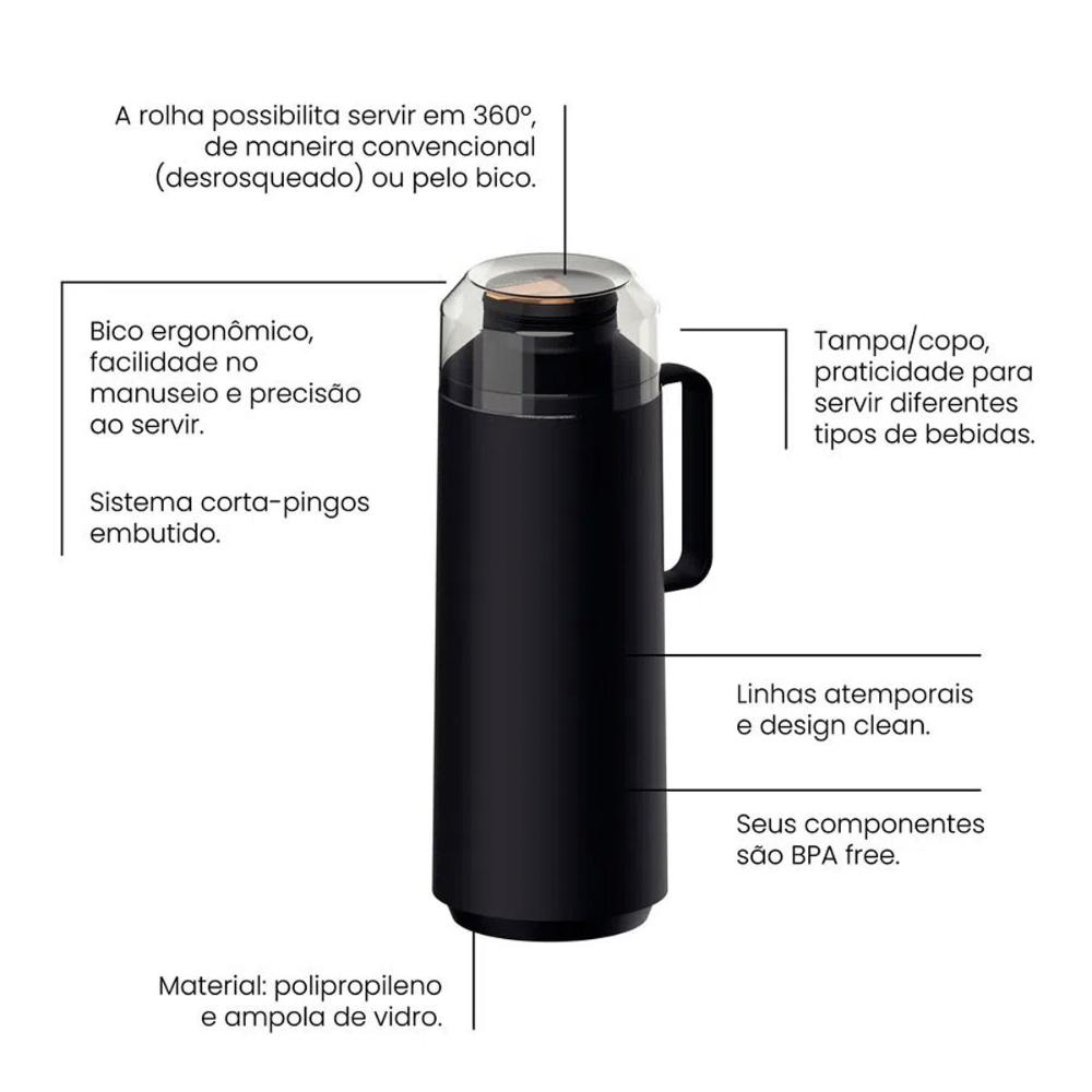 Garrafa Térmica com Sistema Corta Pingos 1L Tramontina em Pl