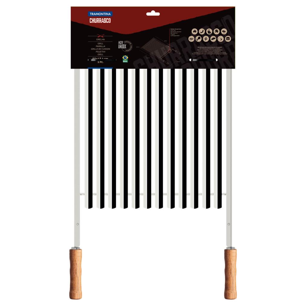 Grelha Tramontina Churrasco Grelhados Legumes 50x41cm Aço Inox Cabo de Madeira