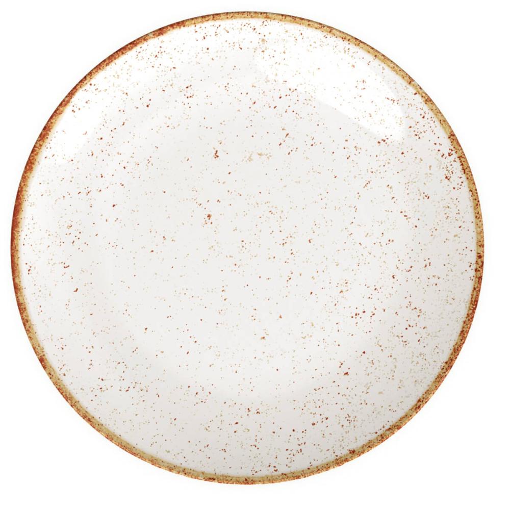 Jogo 12 Pratos Rústicos Tramontina Rasos Marrom em Porcelana 28cm Decorado