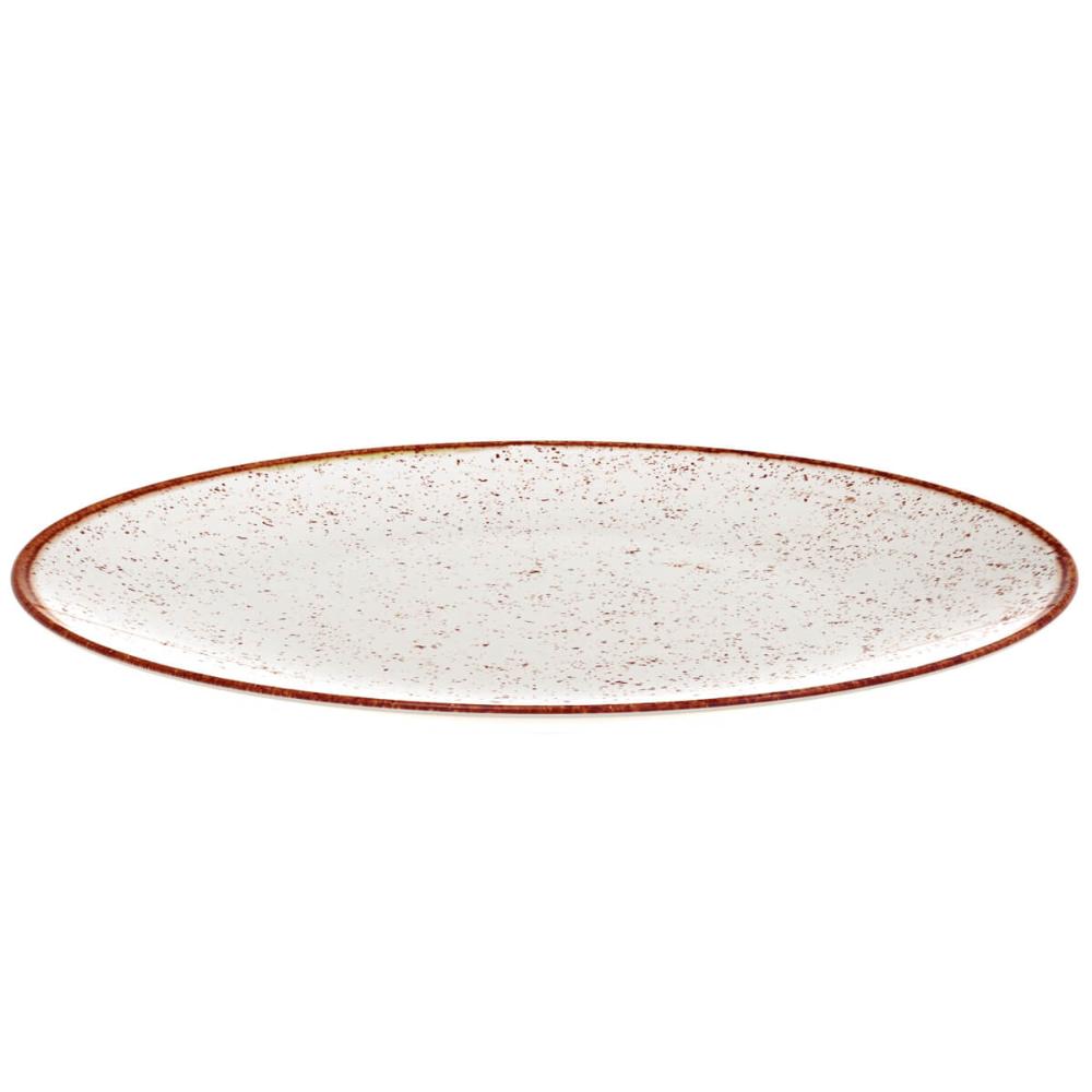 Jogo 12 Pratos Rústicos Tramontina Rasos Marrom em Porcelana 28cm Decorado
